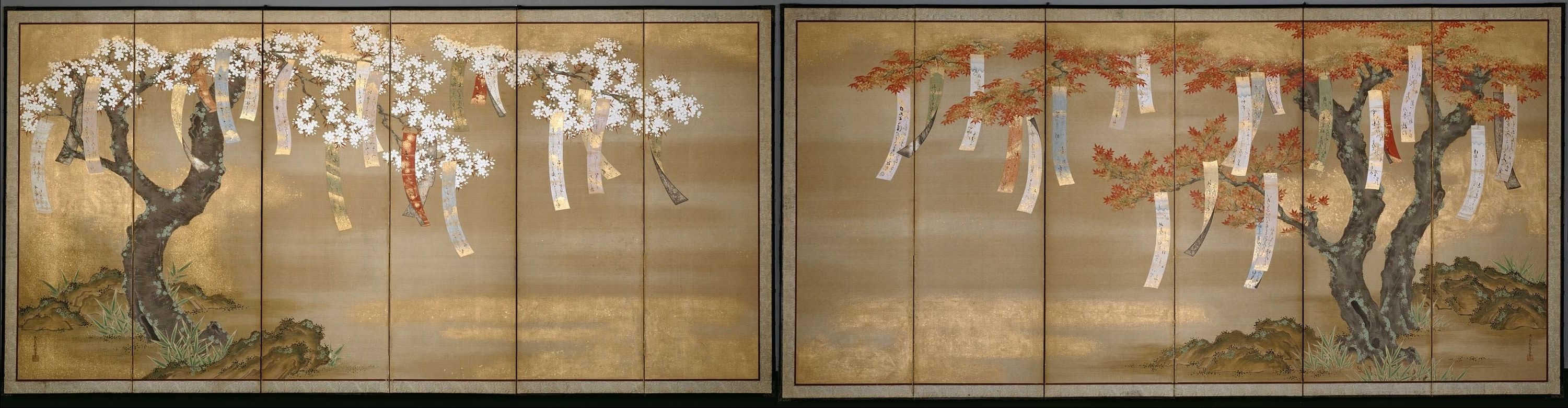 Well Known File:tosa Mitsuoki – Flowering Cherry And Autumn Maples With Poem With Regard To Autumn  Inspired Wall Art (View 15 of 15)