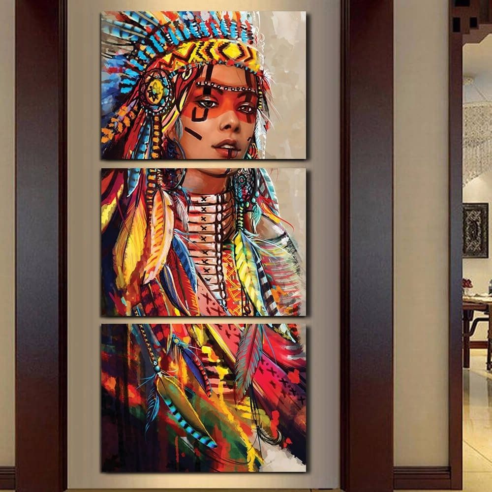 Well Known Native American Wall Art Intended For Canvas Wall Art Canvas Painting Landscape 3 Panel Native American (View 1 of 15)