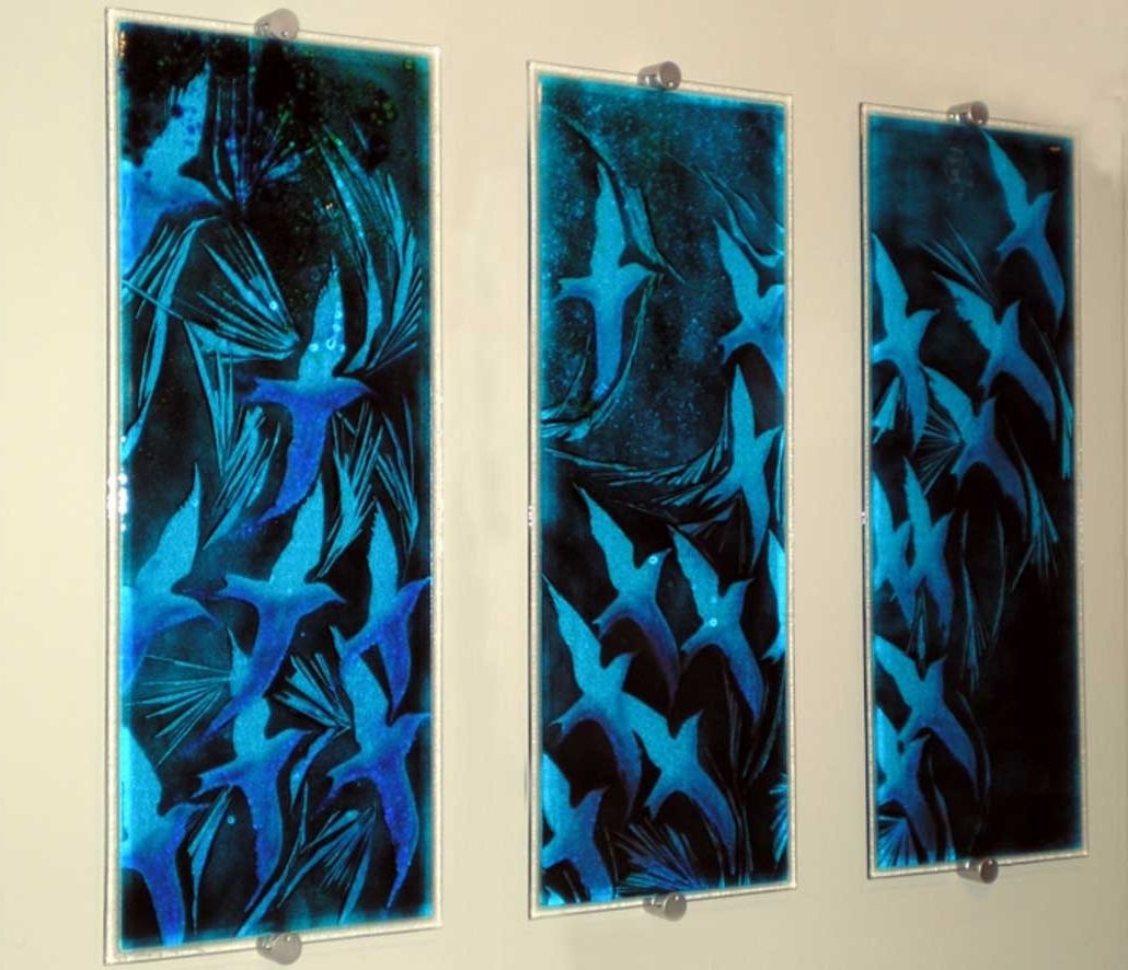 Well Liked Birds Glass Wall Art Panels With Blue Color Ideas (View 14 of 15)