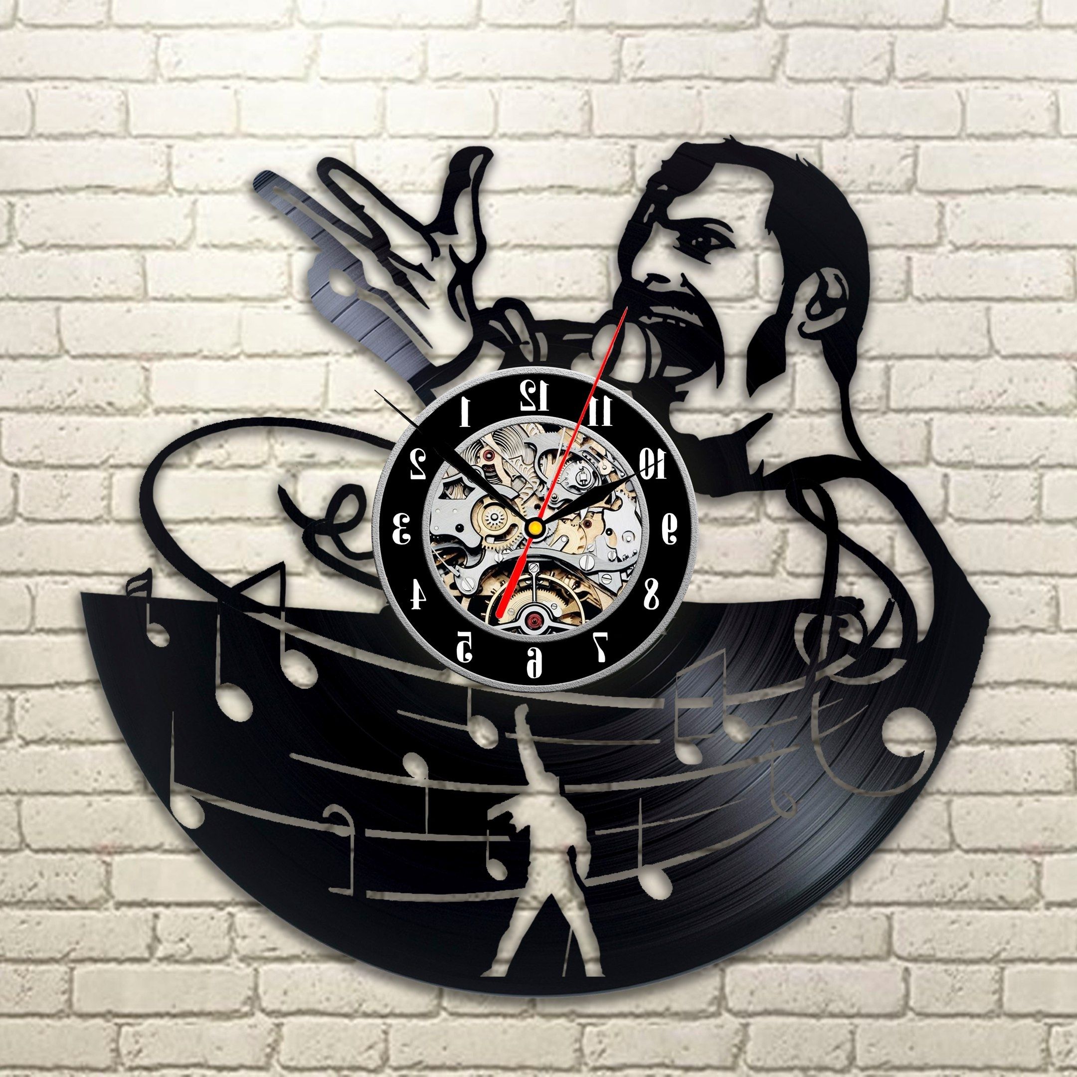 Well Liked Freddie Mercury Wall Art Regarding Freddie Mercury Wall Clock – Vinylevolution (View 8 of 15)