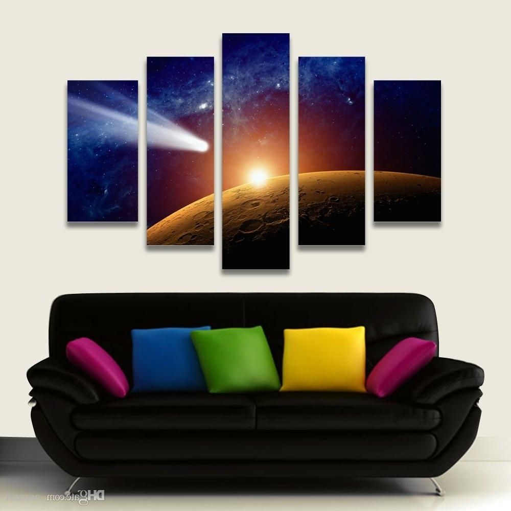 Widely Used 2018 5 Panel Painting Outer Space Moon Painting Canvas Art Prints Regarding Outer Space Wall Art (View 5 of 15)