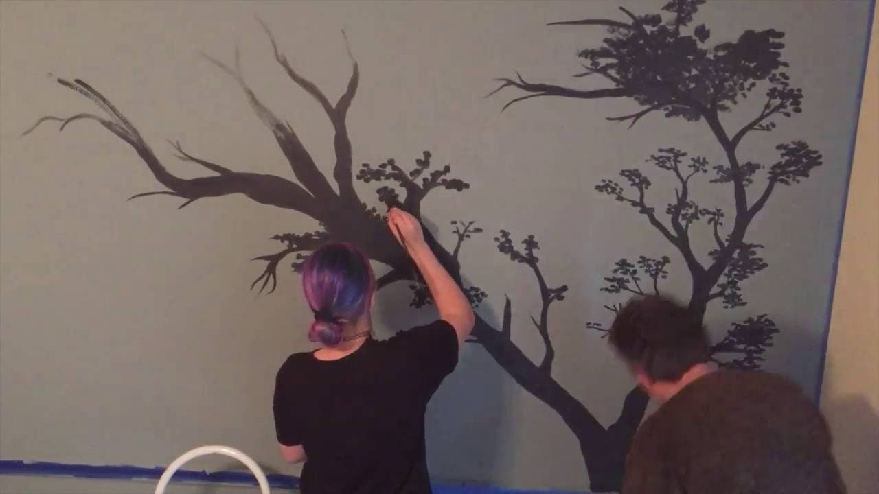 Widely Used Painted Trees Wall Art Pertaining To Tree Wall Mural Speed Painting For Bedroom – Youtube (View 8 of 15)