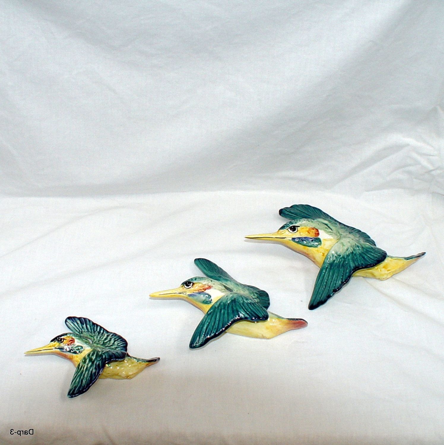 Widely Used Set Of 3 Retro Beswick Ceramic Wall Art Flying Kingfisher Regarding Ceramic Bird Wall Art (View 6 of 15)