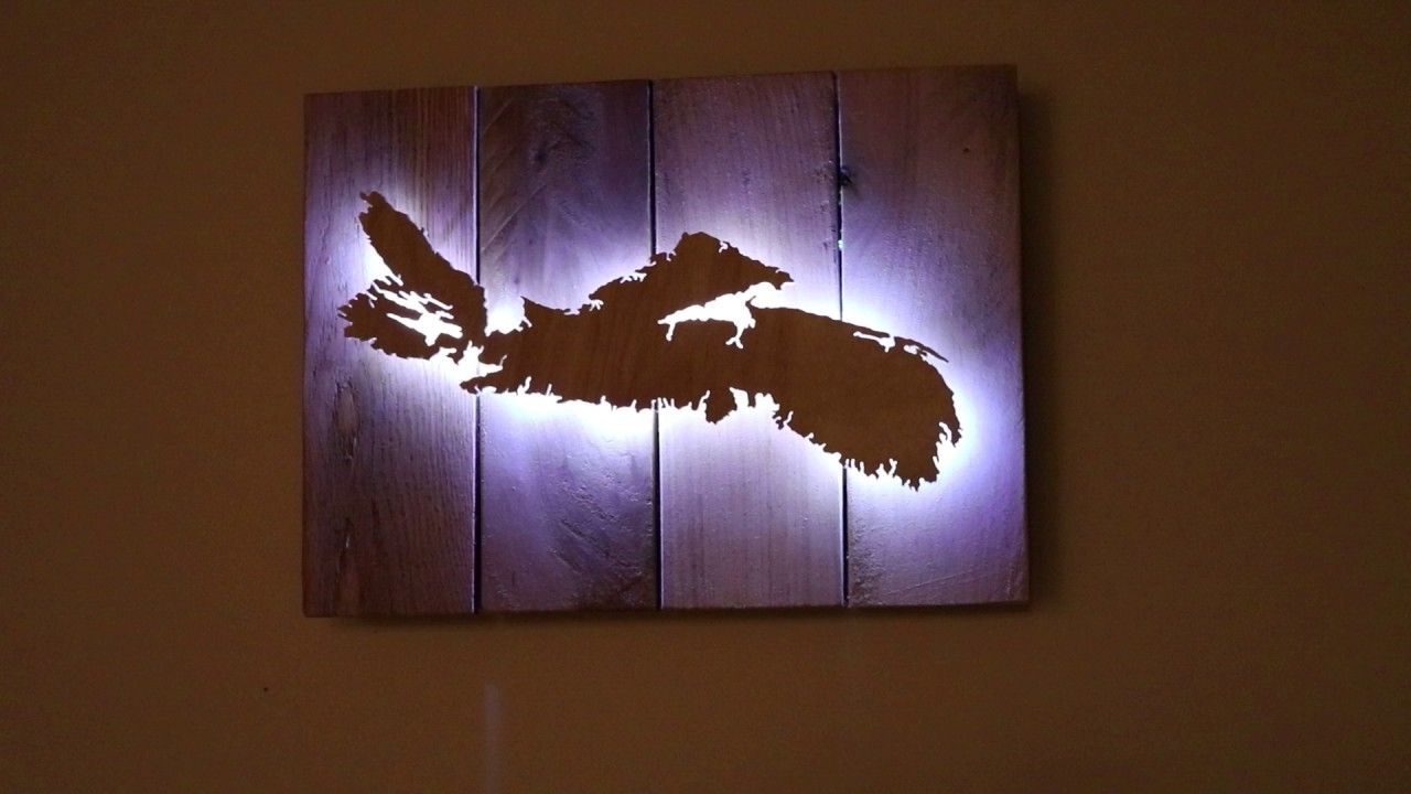 Wood Map Nova Scotia Backlit – Youtube For 2018 Backlit Wall Art (View 1 of 15)
