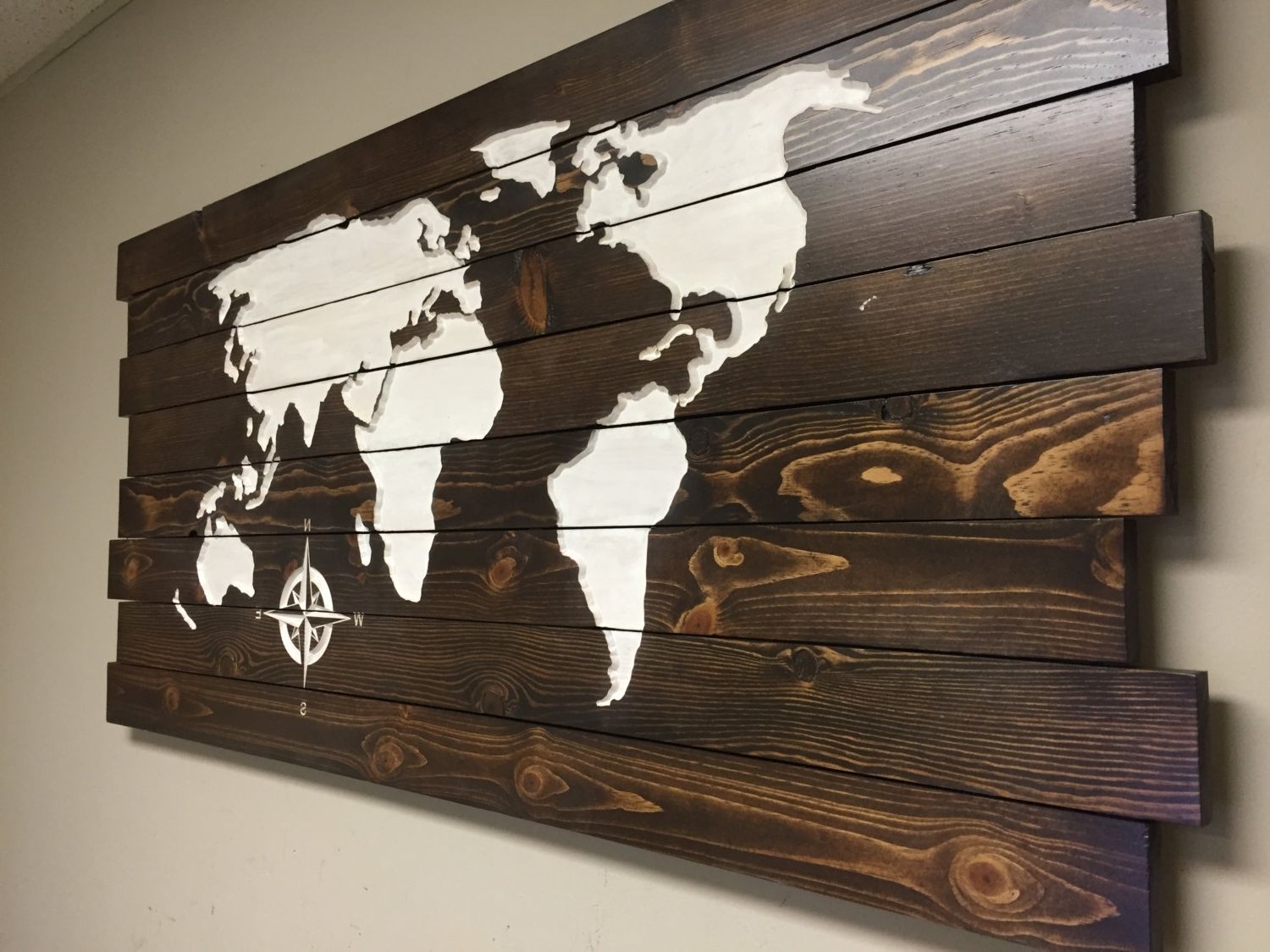 World Map Wood Wall Art Pertaining To 2017 Pallet Sign World Map Carved Wood Wall Art Home Decor At (View 5 of 15)