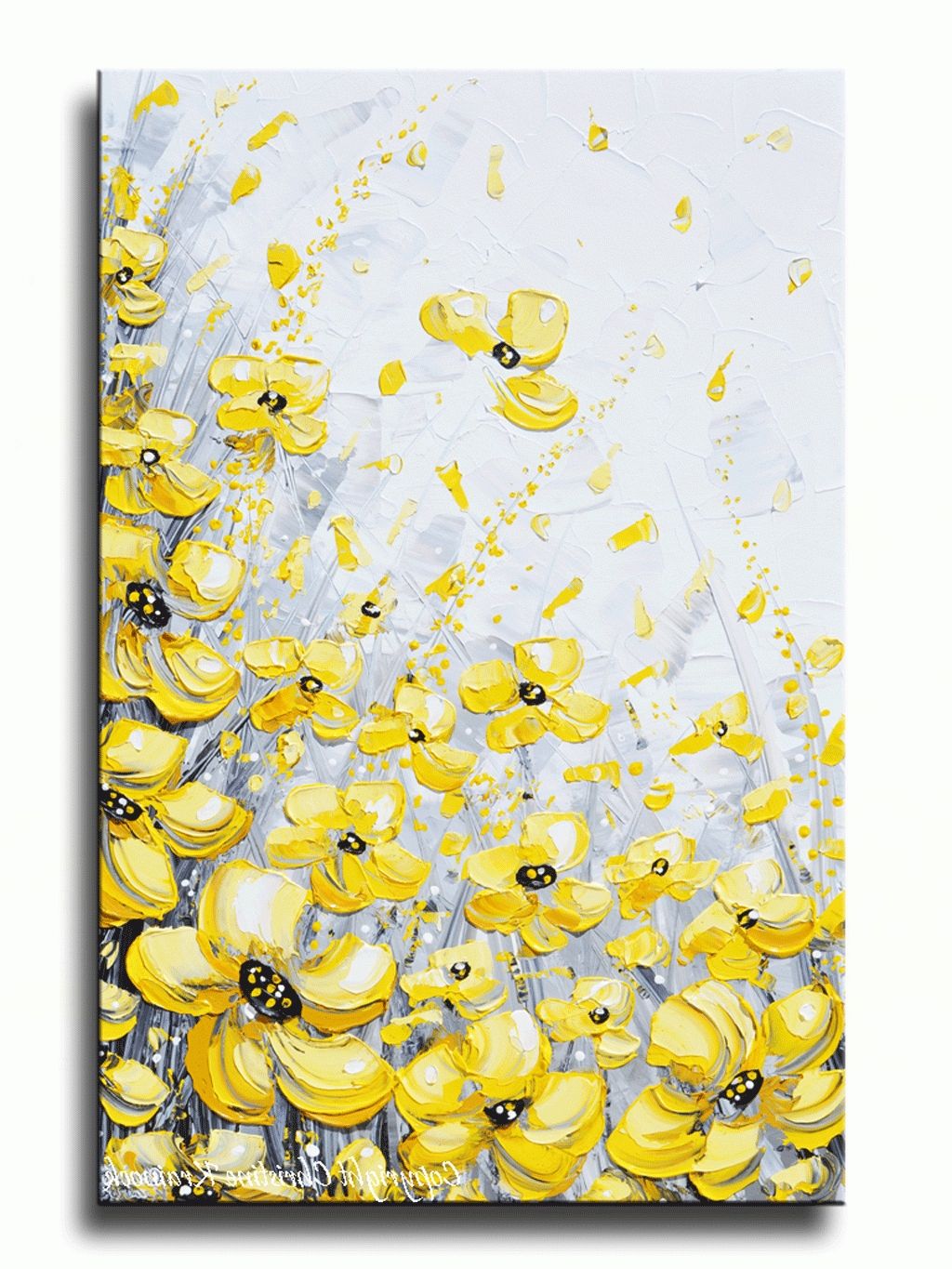 Yellow And Gray Wall Art Pertaining To Well Known Giclee Print Art Yellow Grey Abstract Painting Poppy Flowers (View 7 of 15)