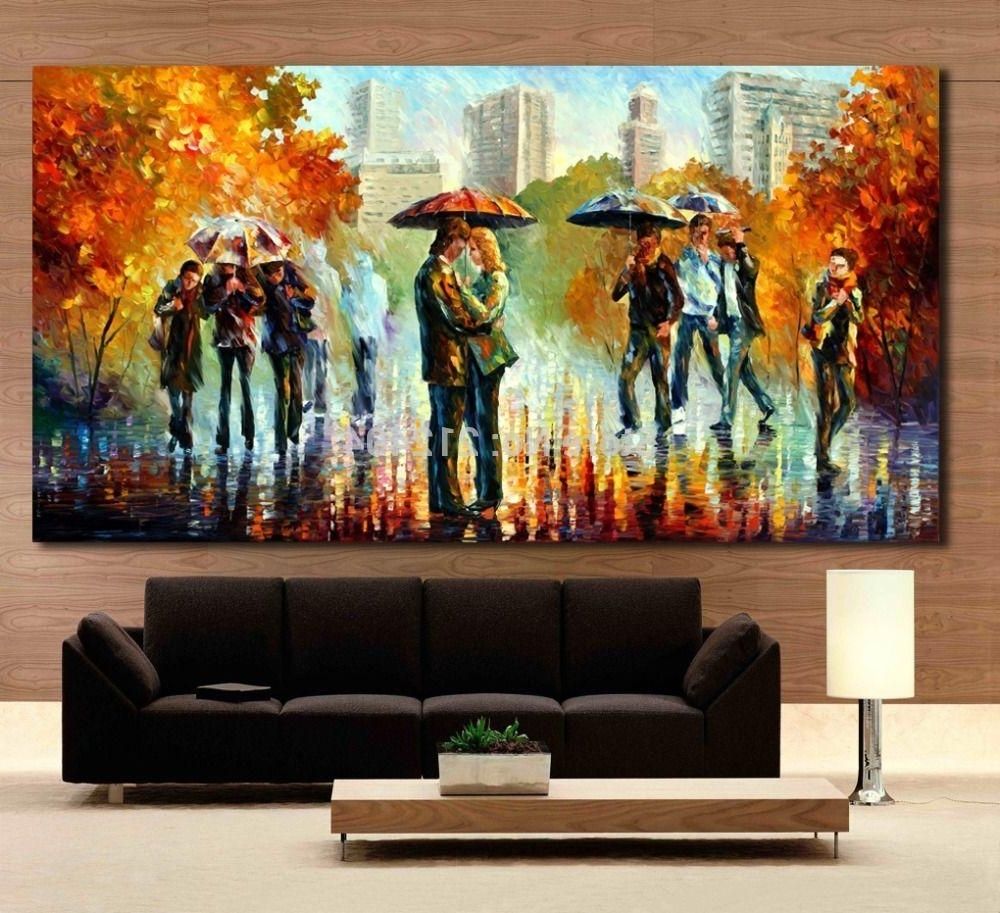 2017 2018 Rainy Embrace In The Street Romantic Lover Modern Palette Intended For Oil Paintings Canvas Wall Art (View 8 of 15)