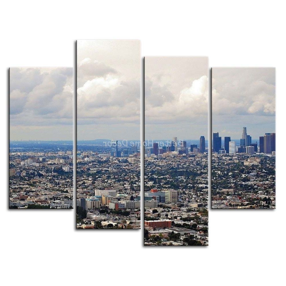 3 Piece Wall Art Painting Los Angeles House Crowd Picture Print On Regarding Fashionable Los Angeles Canvas Wall Art (View 3 of 15)