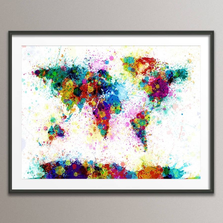 Abstract Framed Art Prints Pertaining To 2017 Paint Splashes World Map Art Printartpause (View 2 of 15)