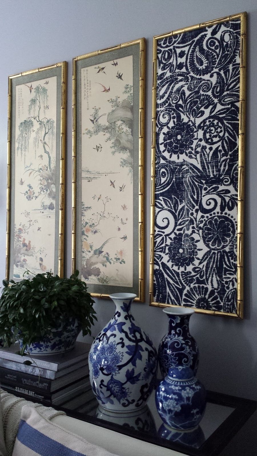 Best And Newest Focal Point Styling: Diy Indigo Wall Art With Framed Fabric Within Blue Fabric Wall Art (View 7 of 15)