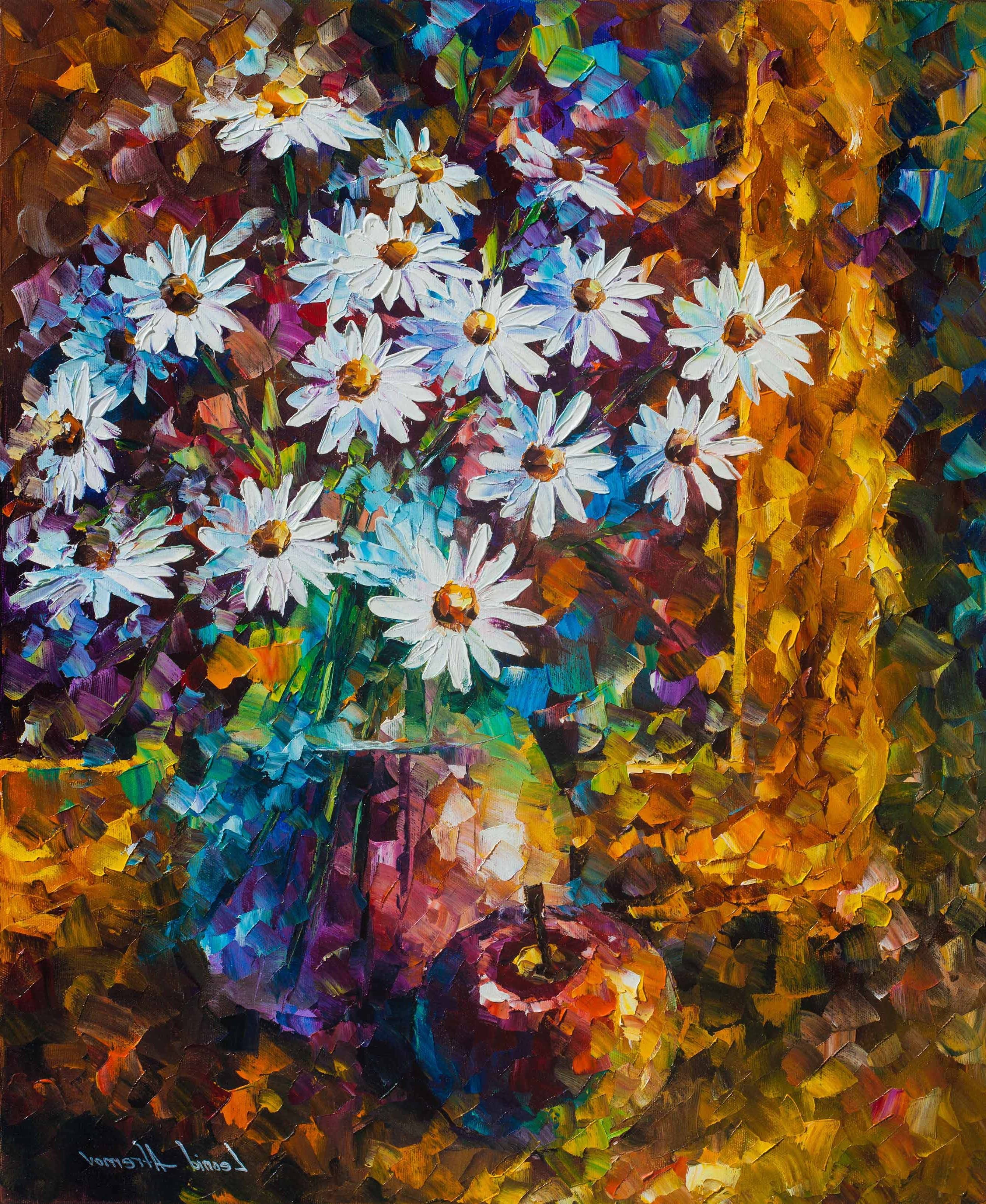 Best And Newest Oil Paintings Canvas Wall Art Regarding White Flowers – Palette Knife Oil Painting – Wall Art Canvas (View 11 of 15)