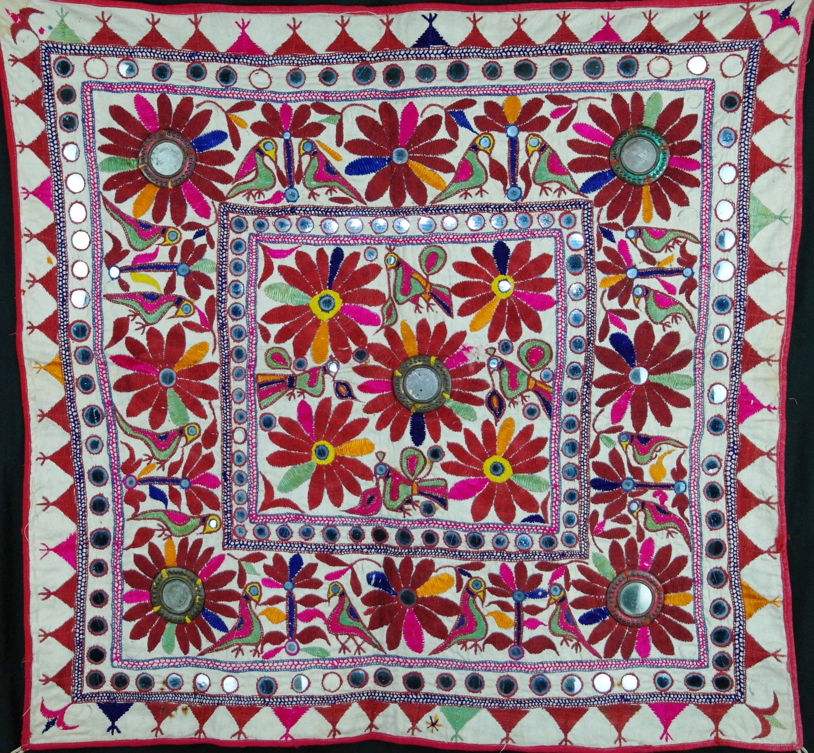 Current Floss Silk , With Mirror Work, Vintage Wall Hanging From Rajasthan Regarding Vintage Textile Wall Art (View 13 of 15)
