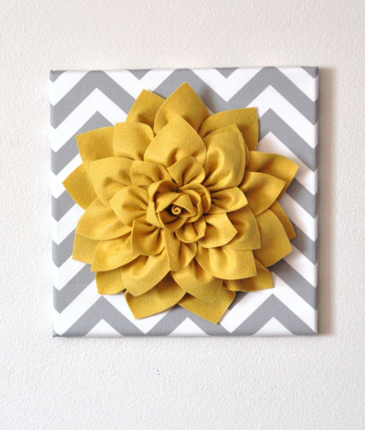 Fabric Flower Wall Art With Fashionable Wall Flower  Mellow Yellow Dahlia On Gray And White Chevron 12 X (View 3 of 15)