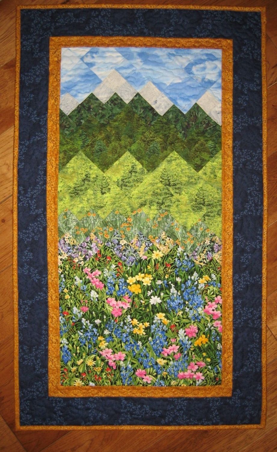 Fabric Wall Art Patterns For Newest Summer Flowers And Mountains Art Quilt Fabric Wall Hanging Quilted (View 10 of 15)