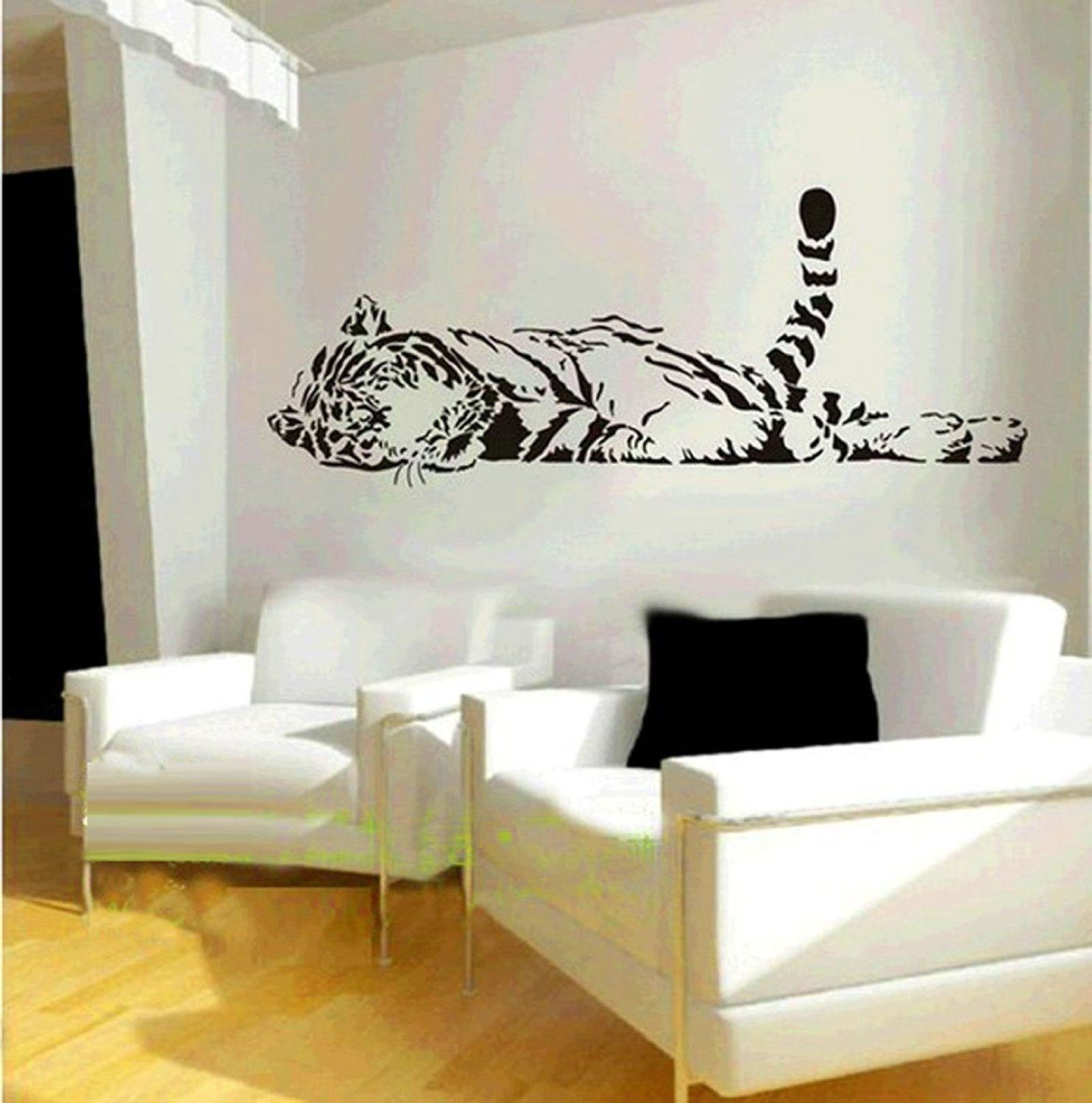 Favorite Removable Wall Accents Regarding Amazon: Animal Wild Zoo Lying Tail Up Tiger Wall Decal Sticker (View 10 of 15)