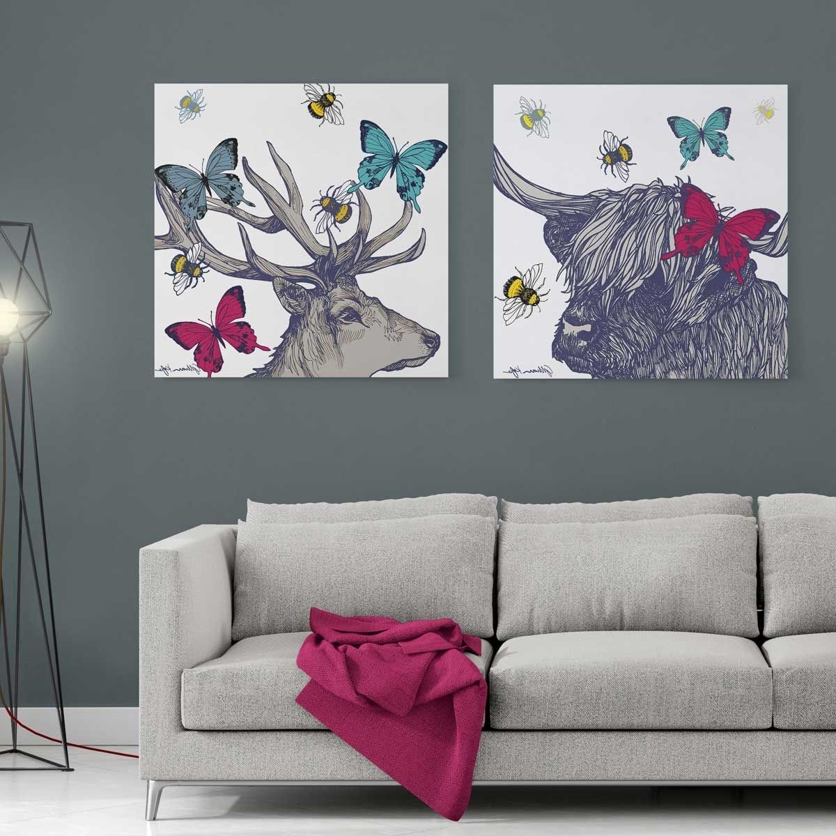 Gillian Kyle Scottish Wall Art Stag And Lola Set Of Two Canvas Prints In Fashionable Canvas Wall Art Pairs (View 3 of 15)