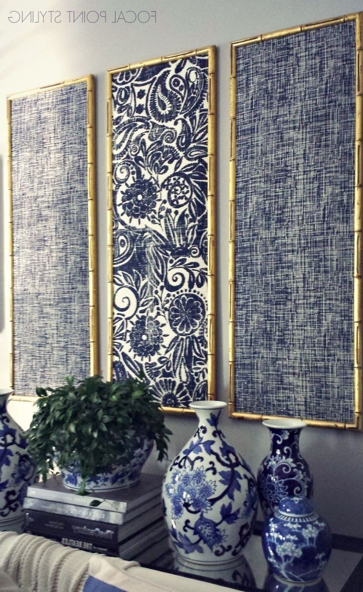 Gold Bamboo Frames With Navy Blue Chinoiserie Fabric! (View 1 of 15)