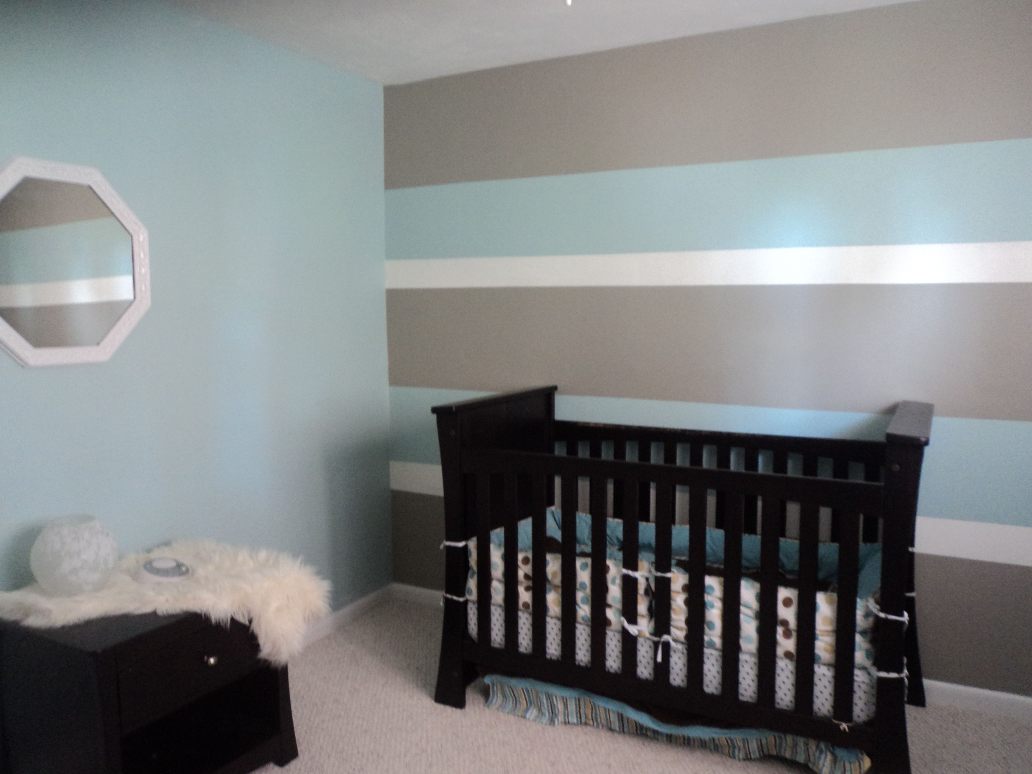 Horizontal Stripes Wall Accents Within Most Recently Released My Son's First Nurseryhubby And I Painted 3 Toned Horizontal (View 8 of 15)