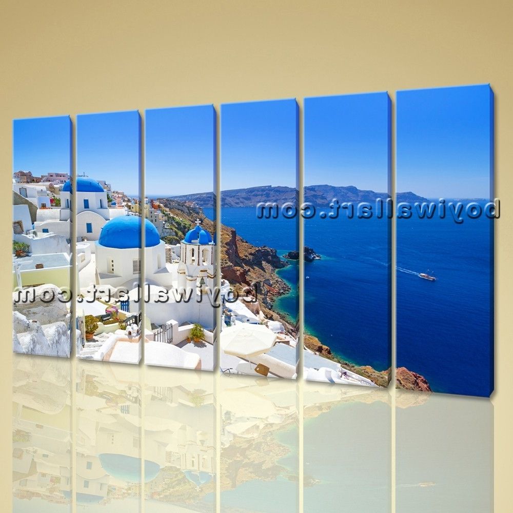 Large Santorini Island Greece Landscape On Canvas Wall Art Print With Regard To Newest Greece Canvas Wall Art (View 2 of 15)