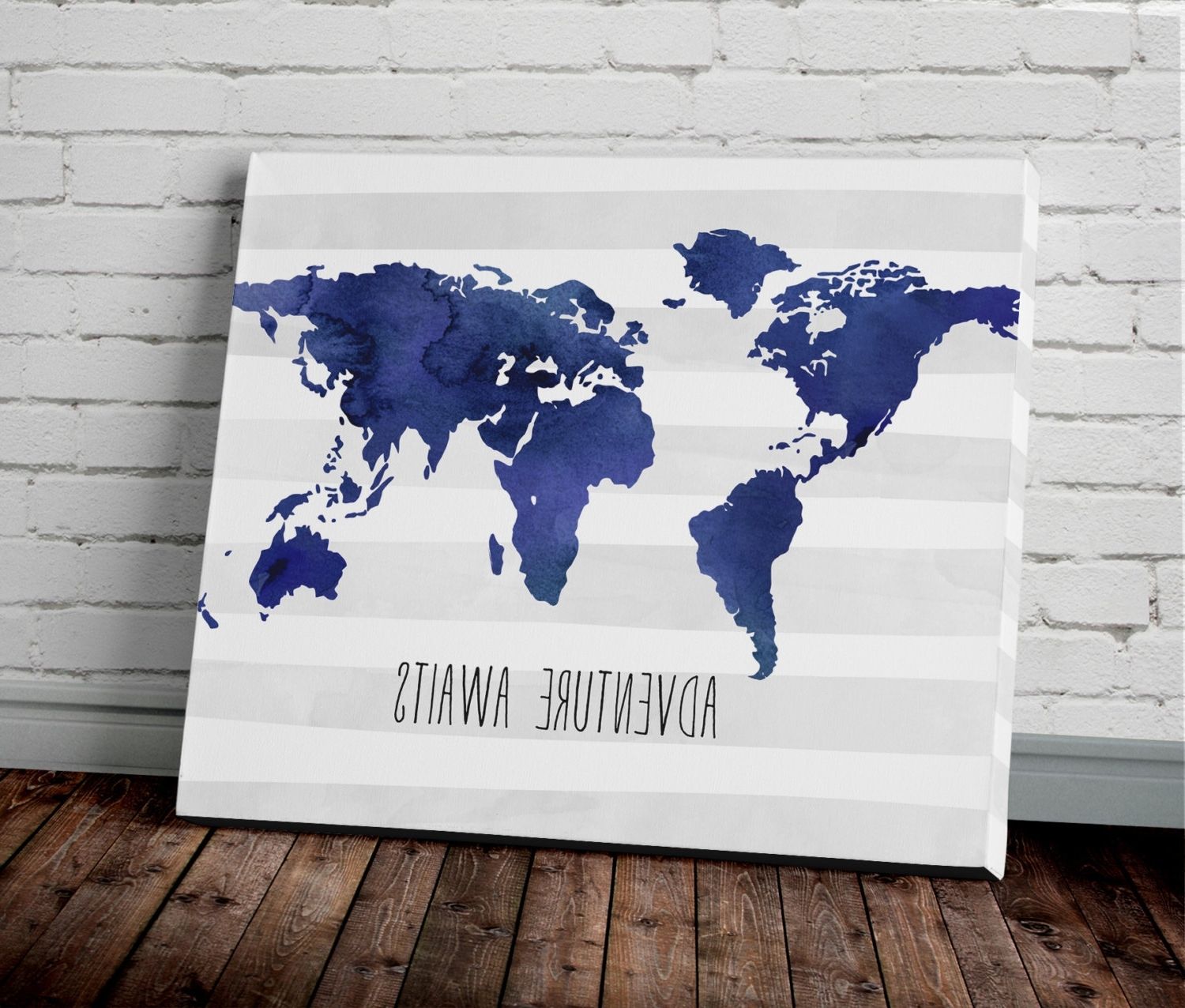 Latest Navy Canvas Wall Art For Watercolor World Map Wall Art In Blue  Project Cottage (View 10 of 15)