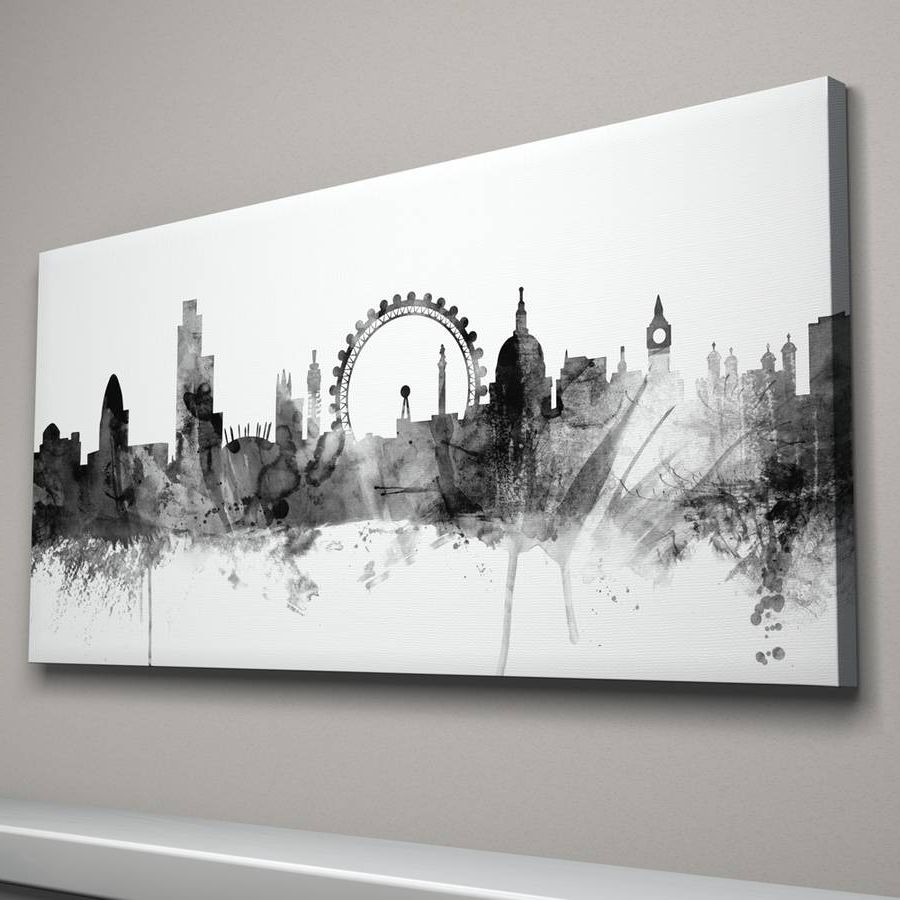 London Skyline Cityscape Black And Whiteartpause For Famous London Canvas Wall Art (View 15 of 15)