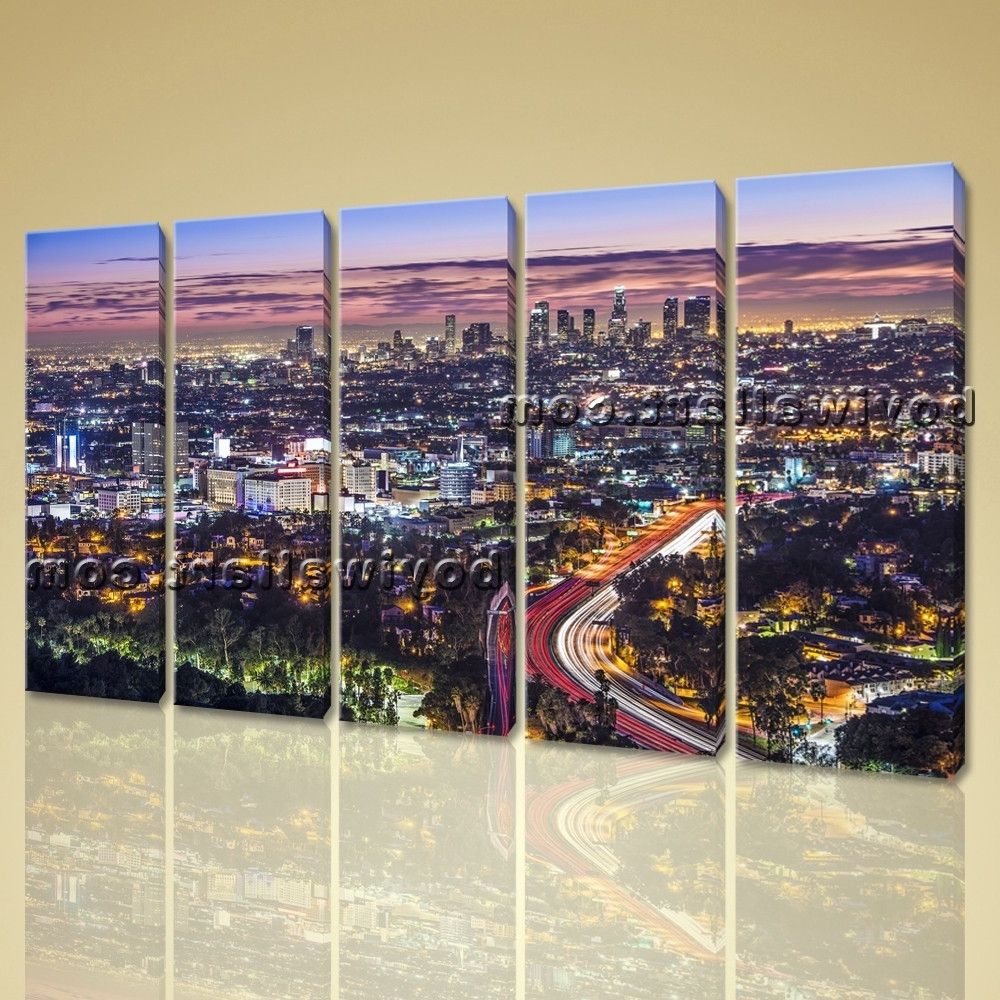Los Angeles Canvas Wall Art Inside Well Known Large Los Angeles Panorama Cityscape On Canvas Wall Art Giclee (View 8 of 15)