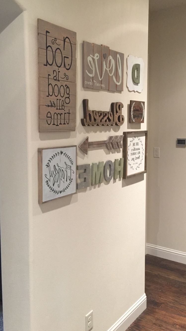 Love My New Gallery Wall!! Found Most Everything At Hobby Lobby Inside Most Current Entryway Wall Accents (View 9 of 15)