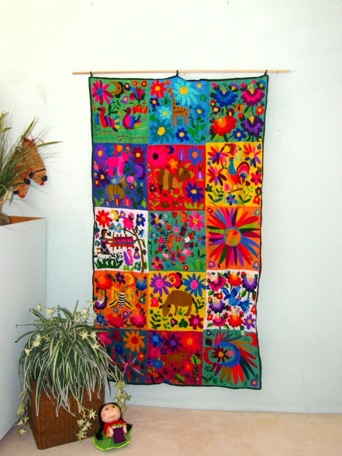 Mexican Fabric Wall Art For Most Recently Released Hand Embroidered Mexican Wall Hanging – 40" X 70" – Mexican Folk (View 1 of 15)