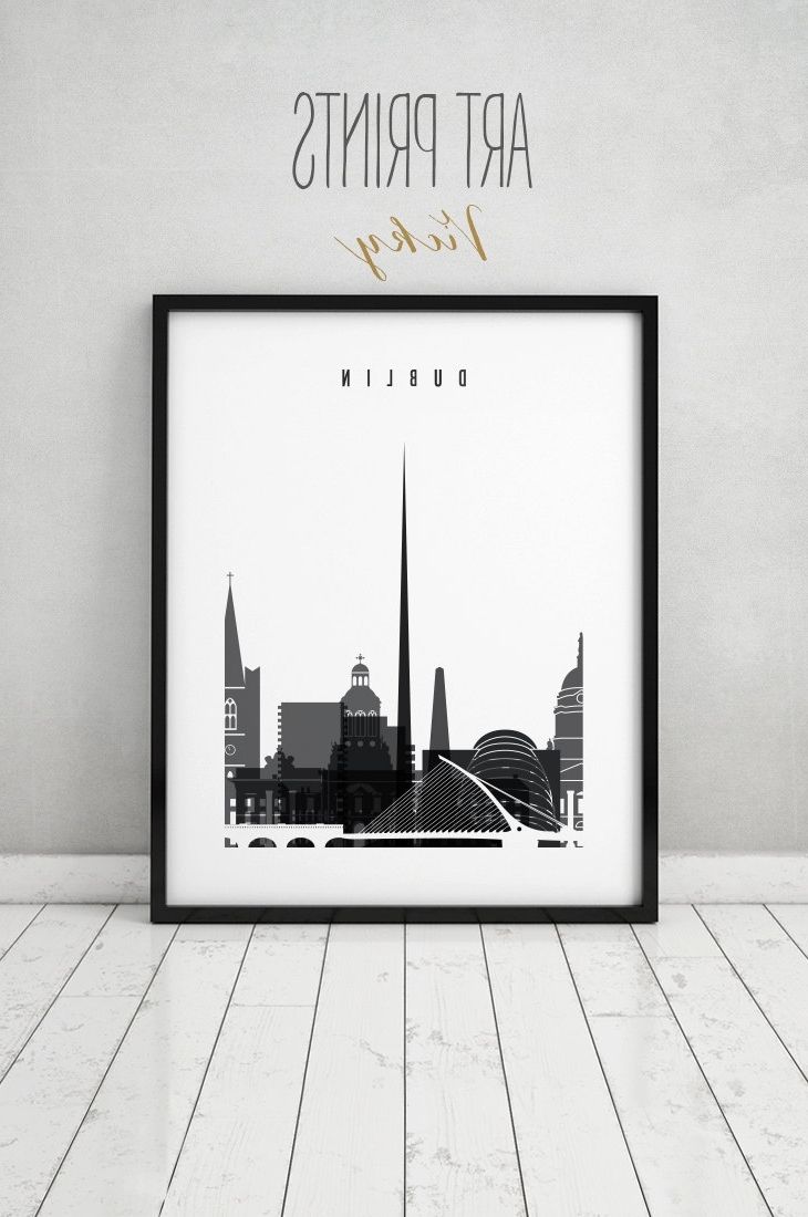 Most Current Dublin Canvas Wall Art Intended For Dublin Art Print, Black & White, Poster, Minimalist, Dublin (View 11 of 15)