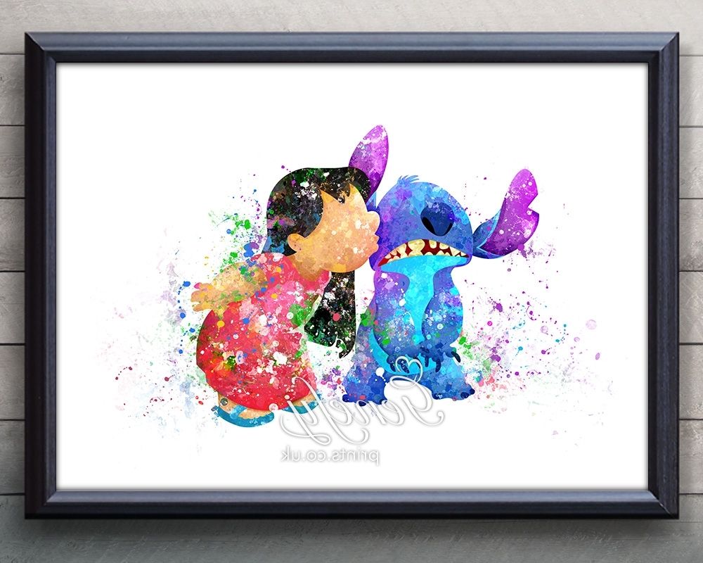 Most Popular Disney Framed Art Prints Within Disney Lilo And Stitch Watercolor Painting Art Poster Print Wall (View 7 of 15)