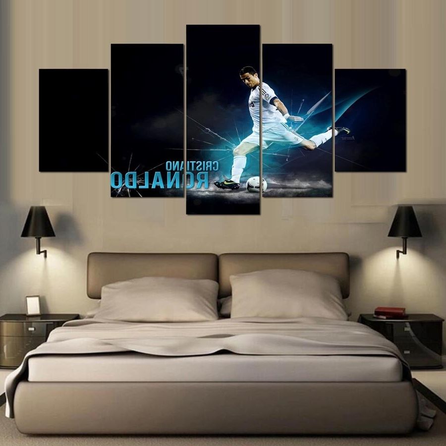 Most Recently Released 5 Pieces Football Star Cristiano Ronaldo Wall Art Canvas Pictures Regarding Bedroom Canvas Wall Art (View 8 of 15)