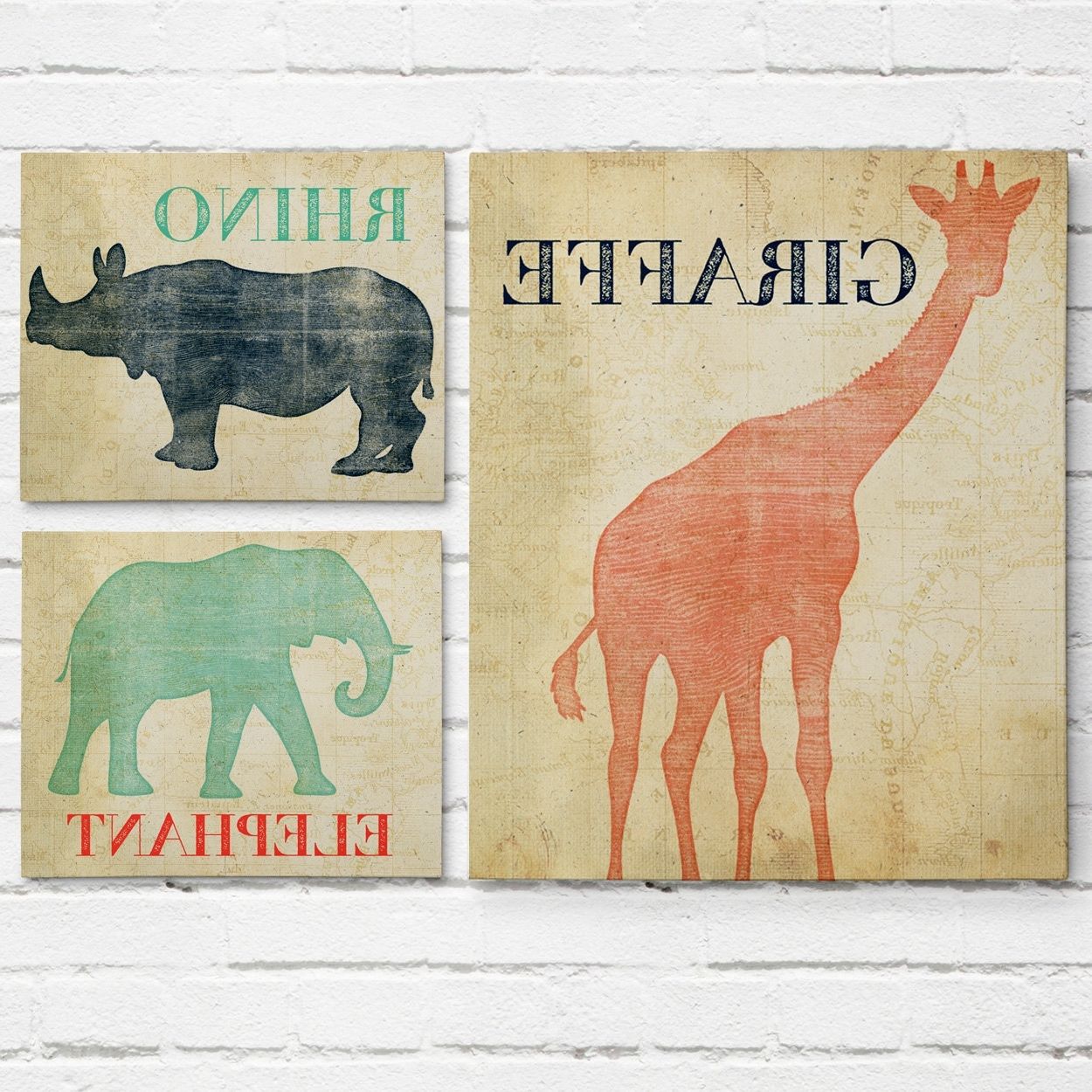 Nursery Canvas Wall Art With Most Popular Set Of 3 Safari Animal Nursery Wall Art  Project Cottage (View 6 of 15)