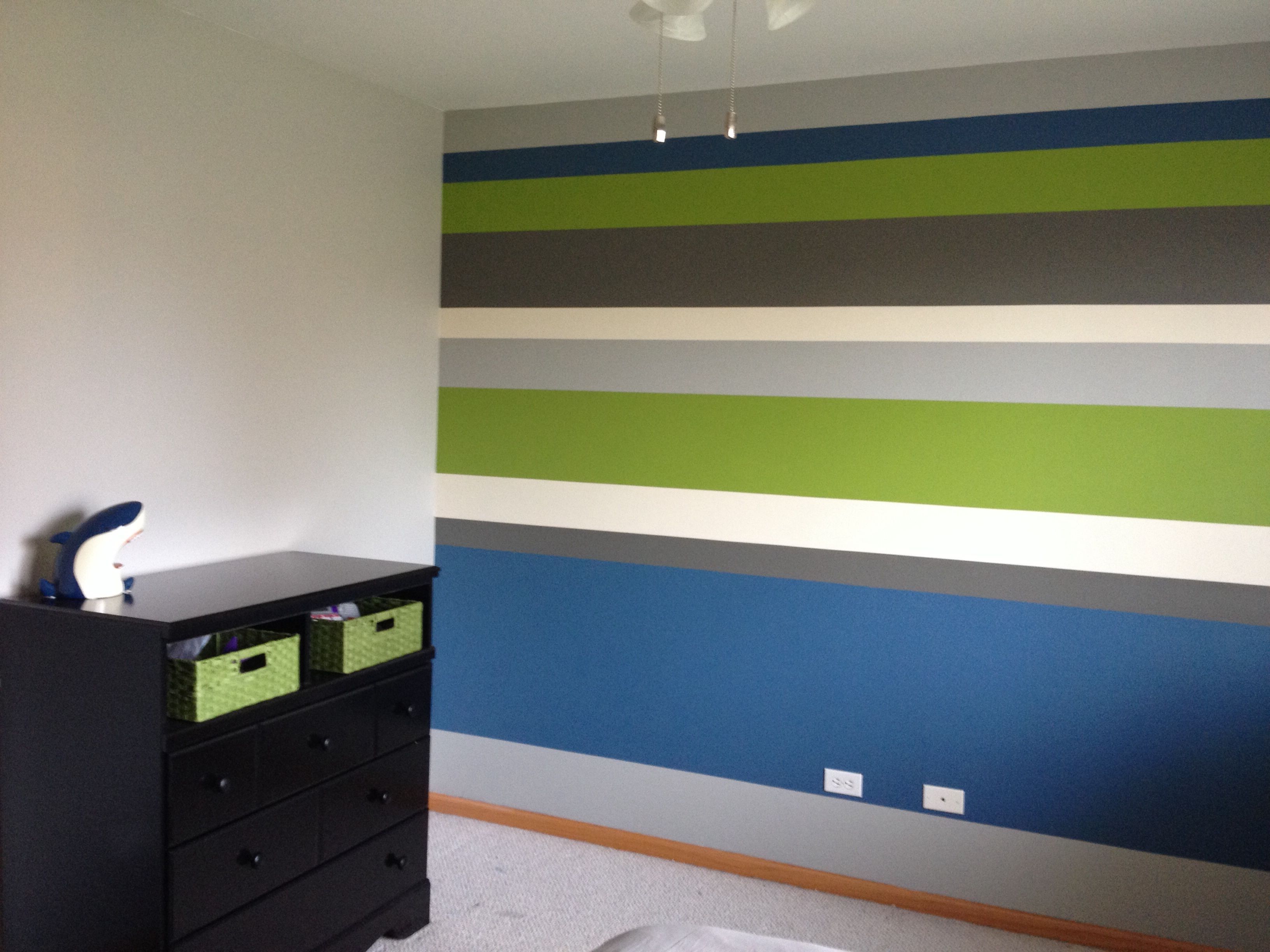 Popular Horizontal Stripes Wall Accents Within Boys Bedroom! Horizontal Stripes Accent Wall! Bm Stonington Gray (View 2 of 15)