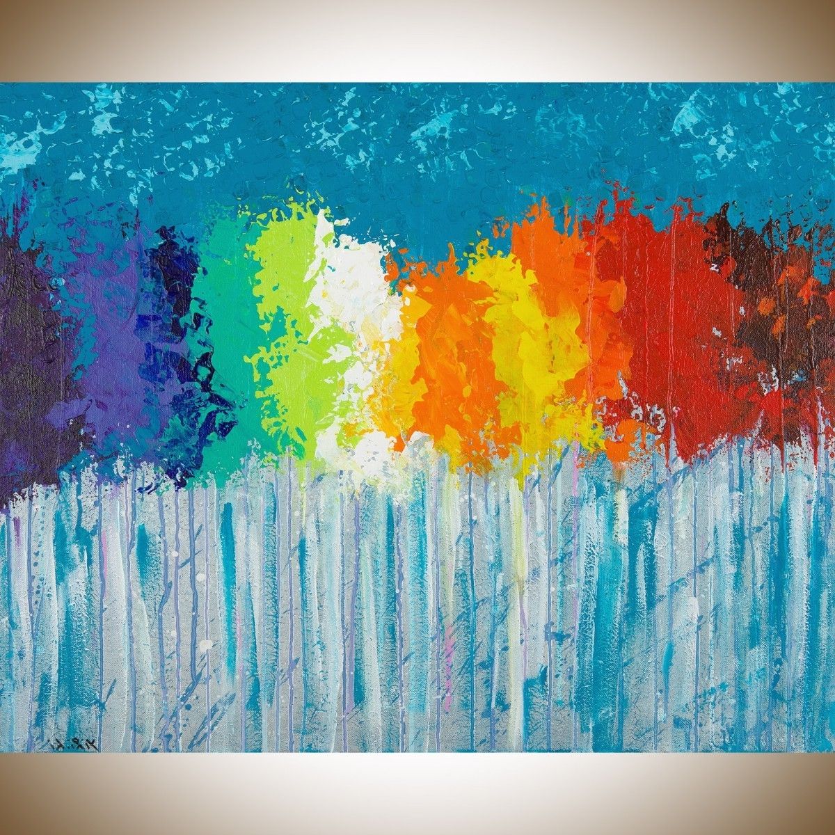 Rainbow Flowersqiqigallery 30"x24" Original Modern Abstract Pertaining To Best And Newest Rainbow Canvas Wall Art (View 1 of 15)