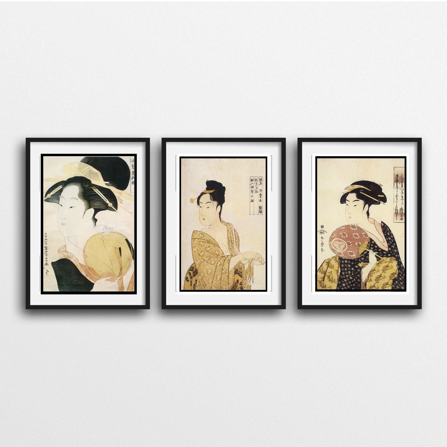 Recent 3 Piece Wall Art – Vintage Japanese Prints  Matted And Framed Within Black Framed Art Prints (View 10 of 15)