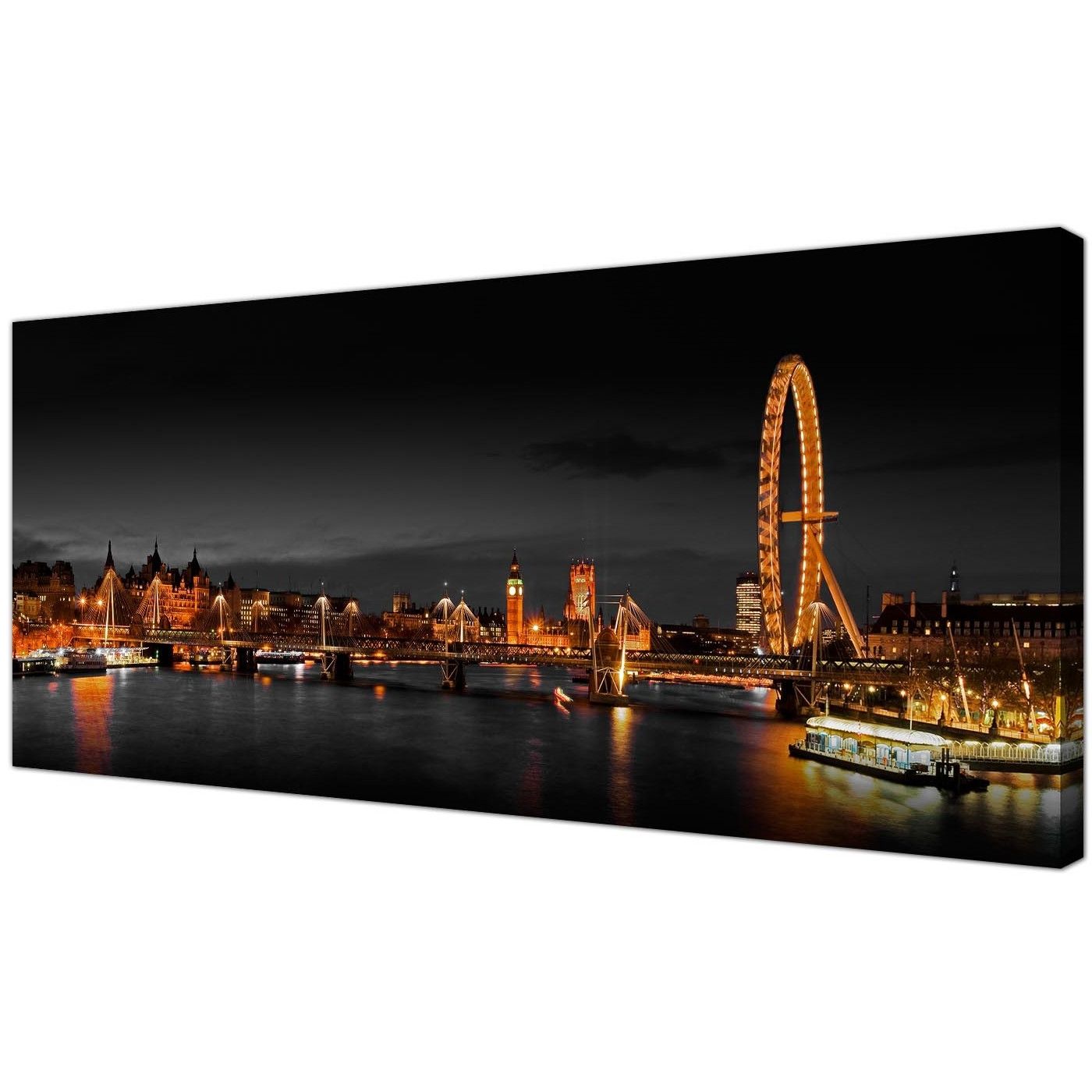 Recent London Canvas Wall Art Intended For Panoramic Canvas Wall Art Of London Eye At Night For Your Living Room (View 3 of 15)