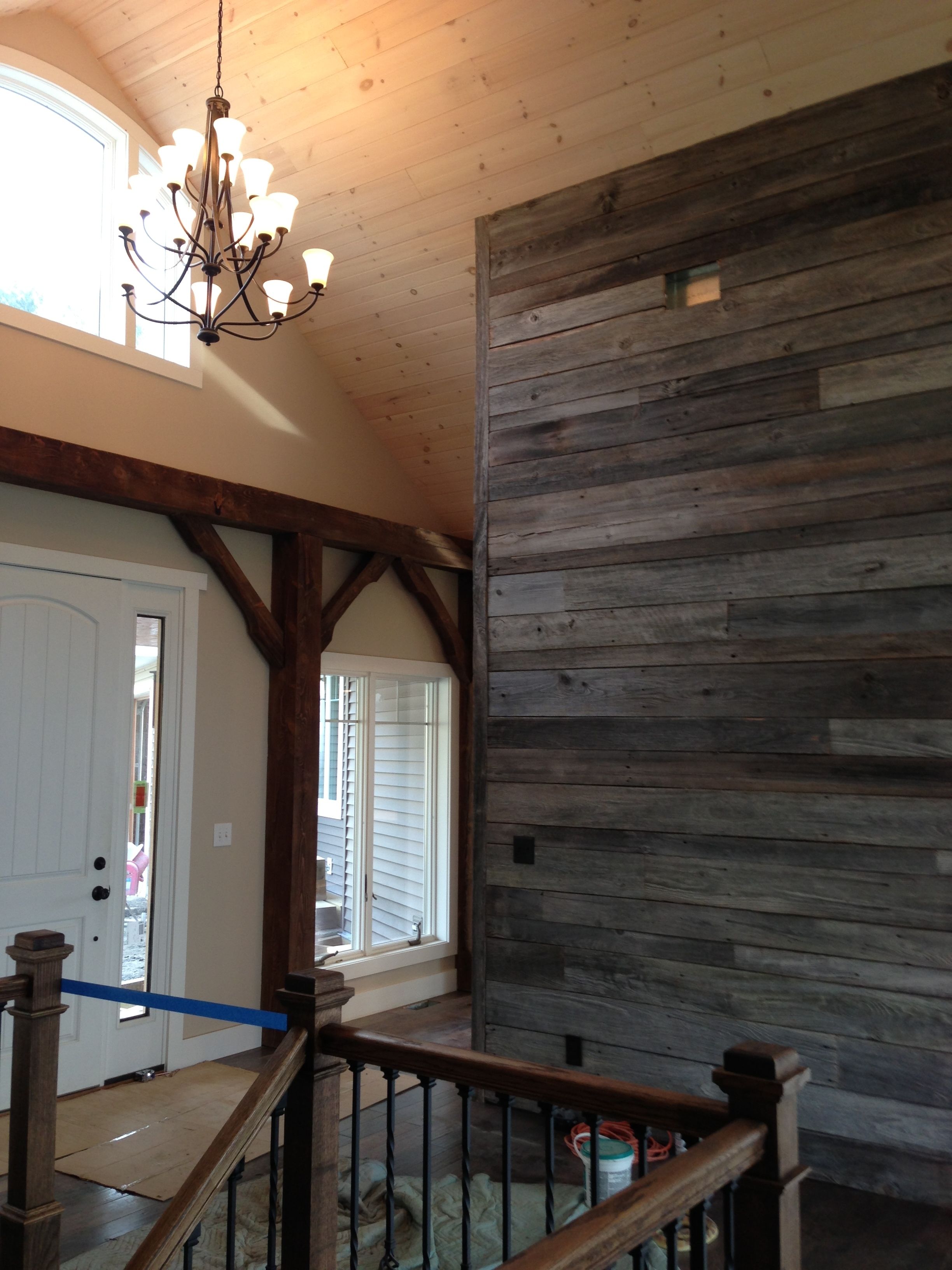 Reclaimed Barnwood Accent Wall In Entry Way Of Reclaimed Barnwood Throughout Widely Used Entrance Wall Accents (View 1 of 15)