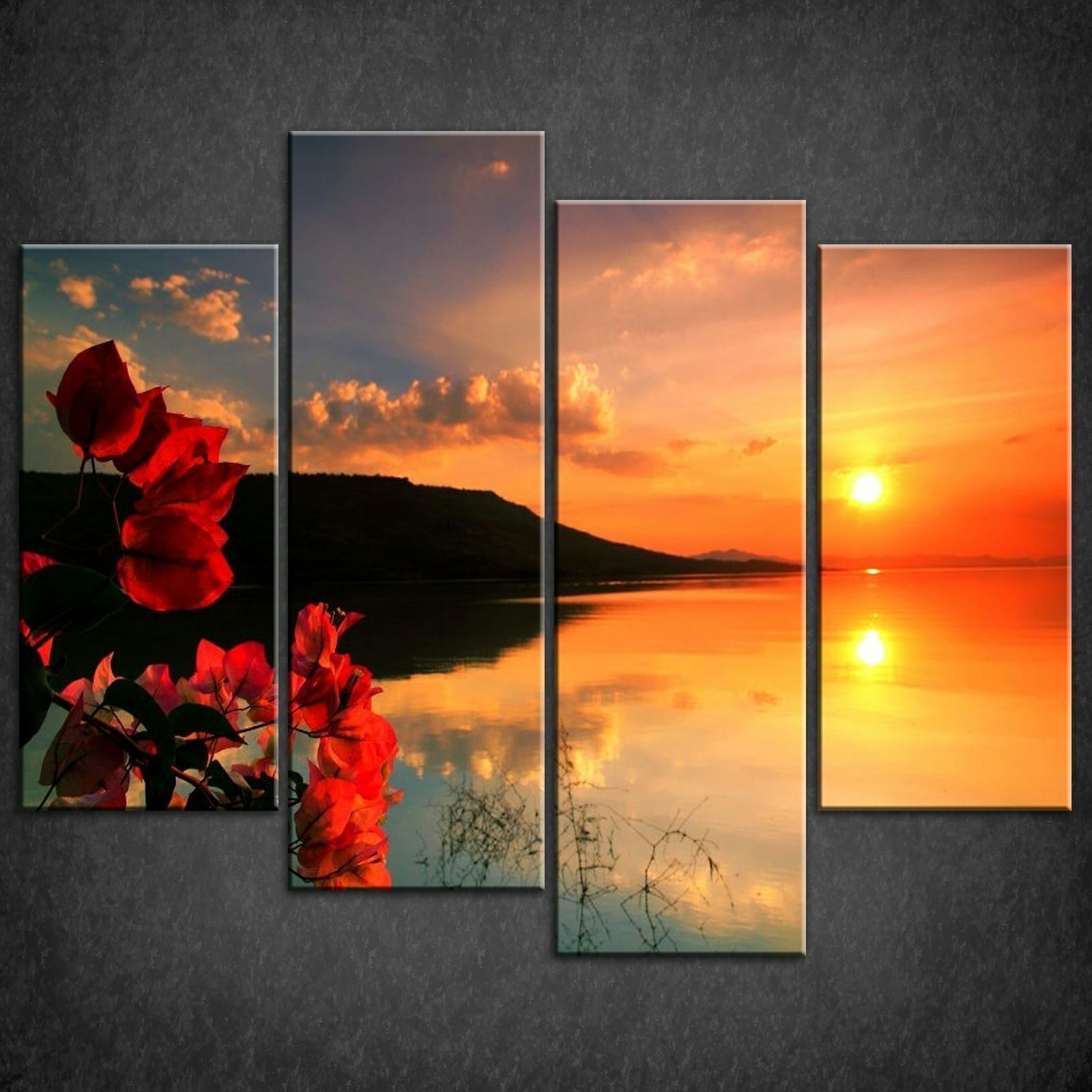 Red Calm Sunset Split Canvas Print Picture Wall Art Throughout Well Known Red Canvas Wall Art (View 2 of 15)