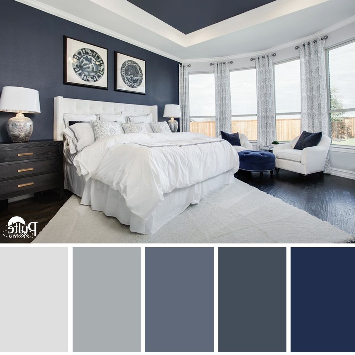 This Bedroom Design Has The Right Idea. The Rich Blue Color With Regard To Latest Wall Accents Colors For Bedrooms (Photo 15 of 15)