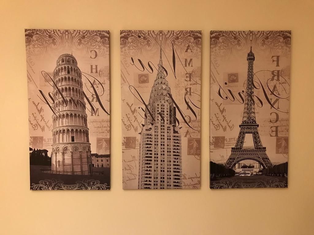 Triple Canvas Wall Art France Italy America Beige Brown Cream With 2018 Gumtree Canvas Wall Art (View 9 of 15)