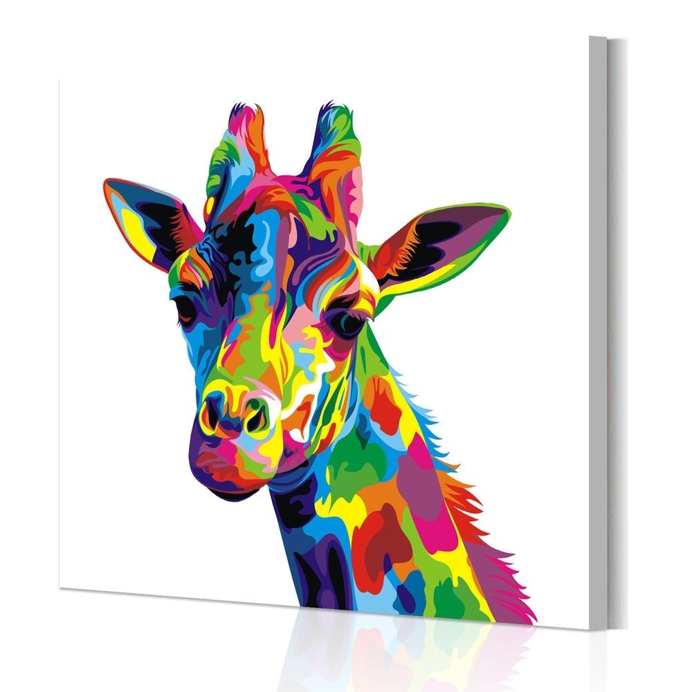 Unframed Abstract Wall Art Colored Giraffe Canvas Prints Poster With Regard To Famous Giraffe Canvas Wall Art (View 1 of 15)