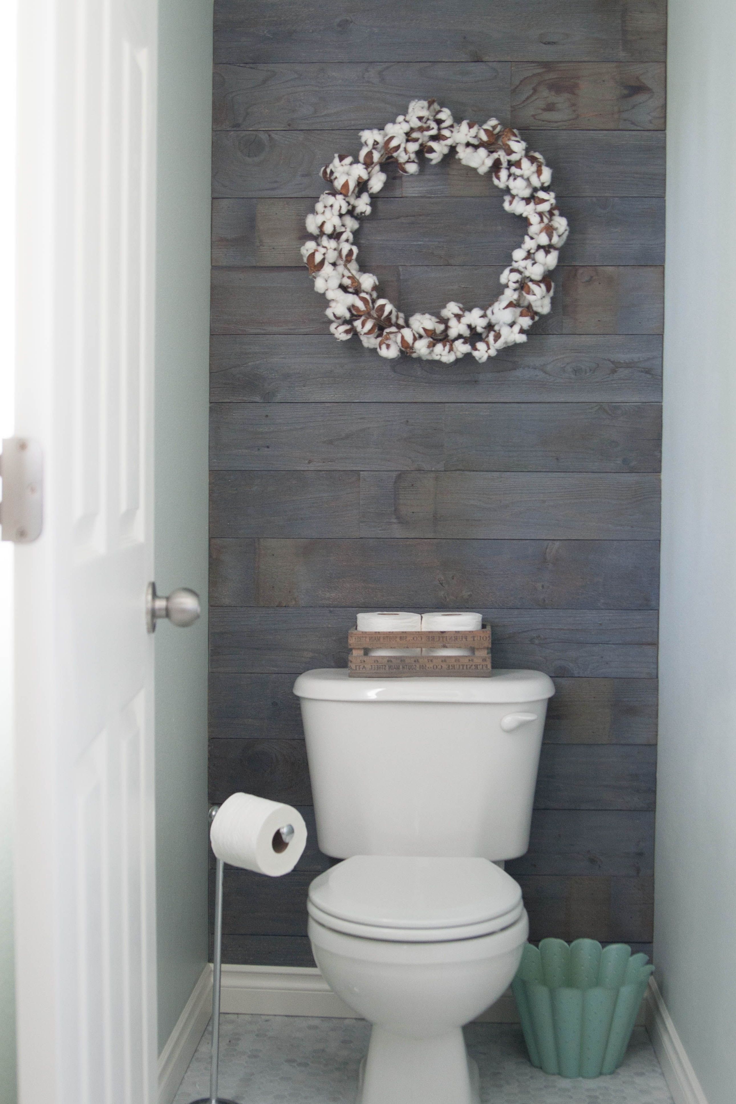 Wall Accents Behind Toilet With Regard To Well Known Plank Wall Stained In Minwax Classic Gray (View 2 of 15)