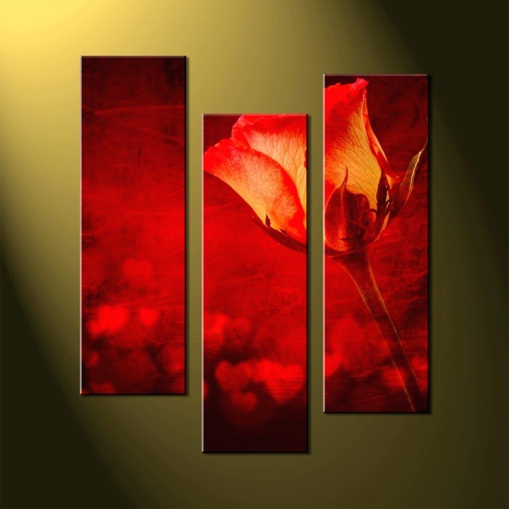 Wall Arts ~ Home Wall Decor Flower Art Scenery Wall Art 3 Piece Regarding Best And Newest Large Red Canvas Wall Art (View 14 of 15)