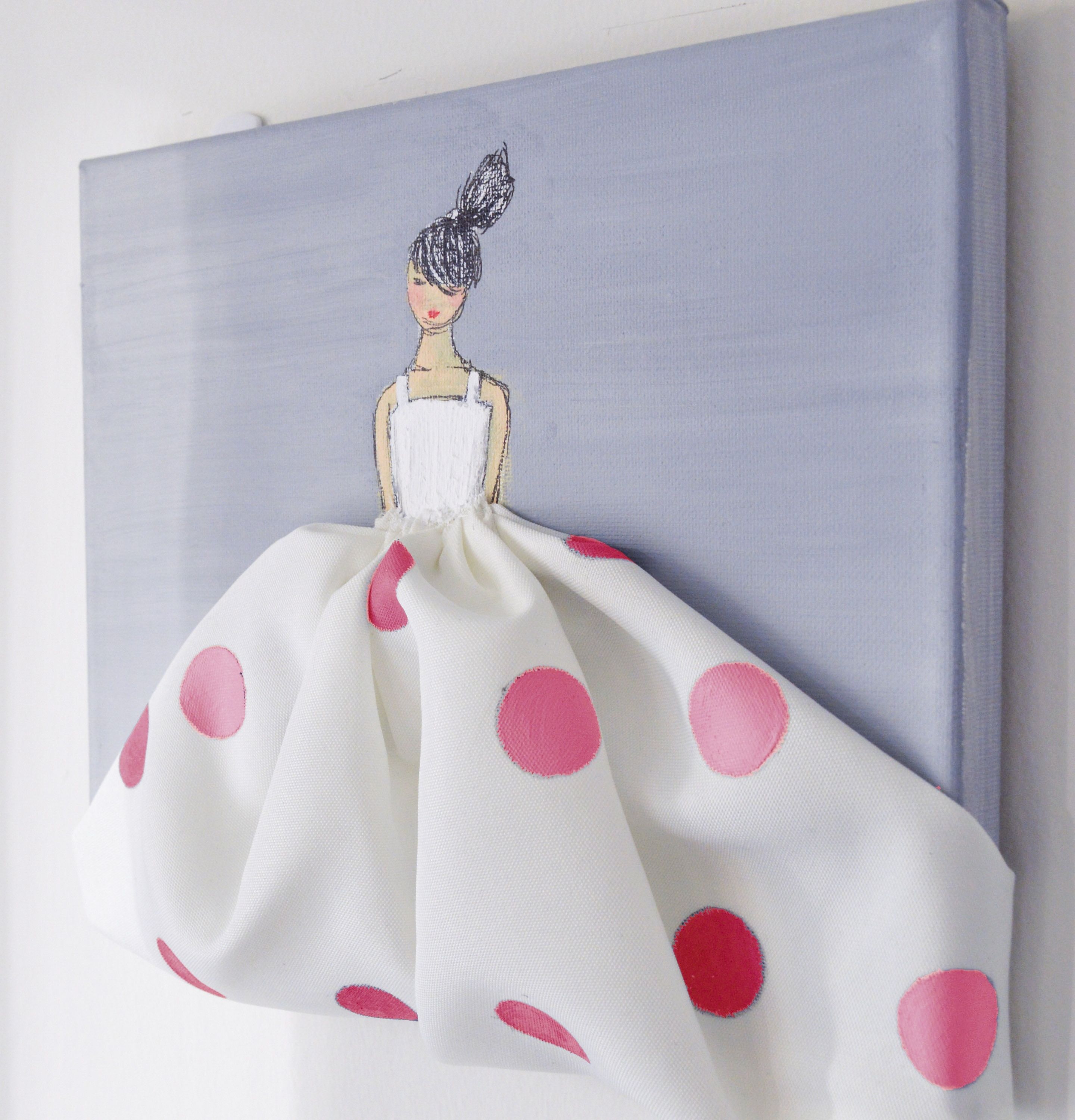 Widely Used Little Princess In Polkadots – Hand Painted Canvas, Pink Nursery Regarding Fabric Dress Wall Art (View 14 of 15)