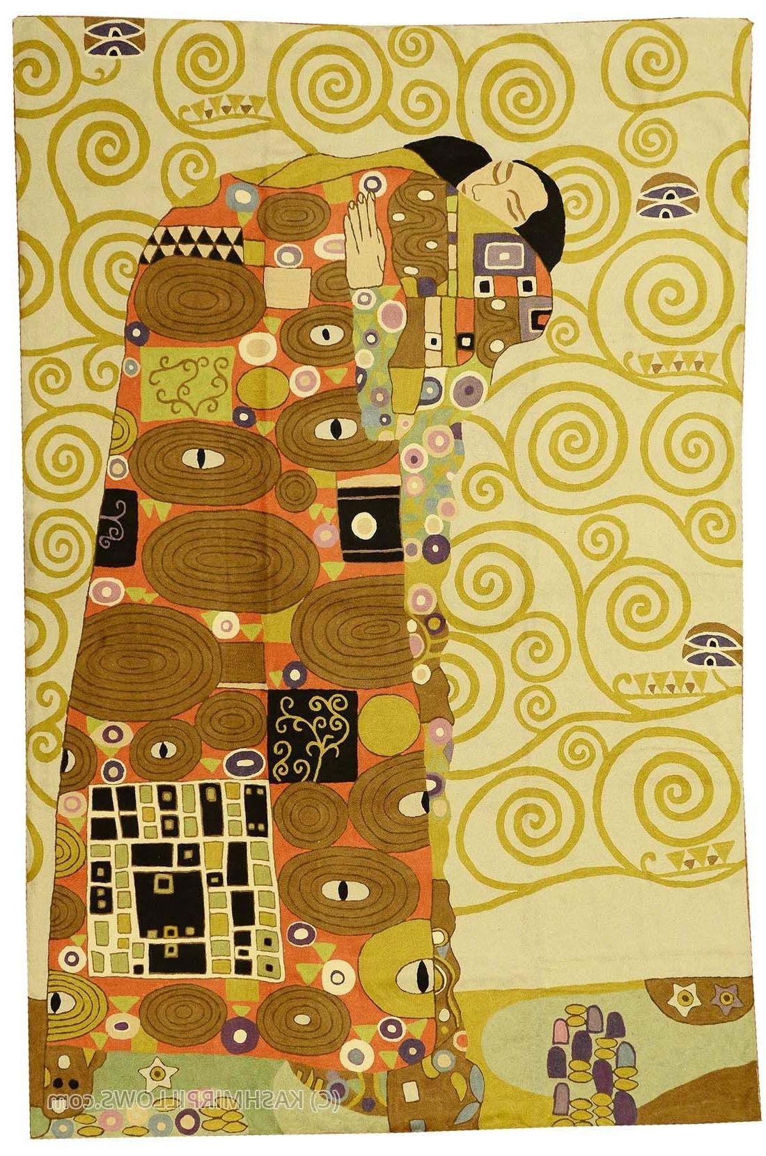 Widely Used Modern Textile Wall Art Inside Klimt Kiss Wool Rug / Wall Tapestry Hand Embroidered 6ft X 4ft (View 9 of 15)