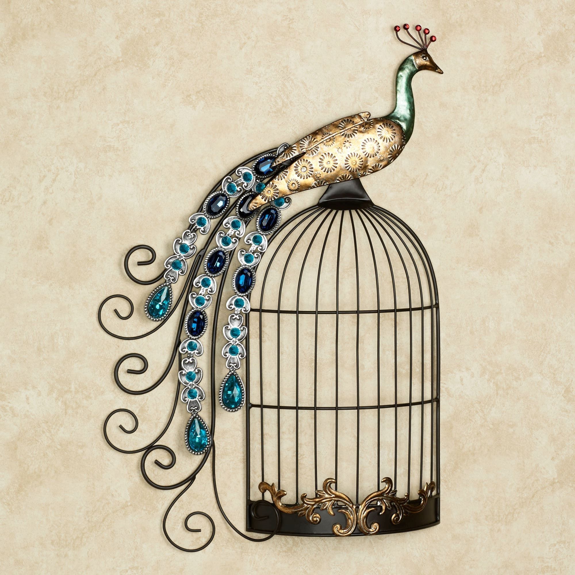 2017 Peacock Jewels On Cage Metal Wall Art Inside Peacock Wall Art (View 5 of 15)