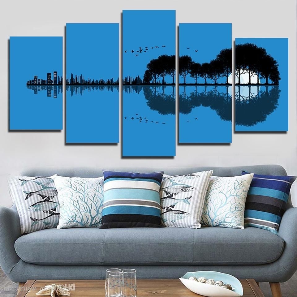 2018 5 Panel Wall Art On Canvas Tree Guitar Reflection Wall Picture For Recent 5 Panel Wall Art (View 6 of 20)