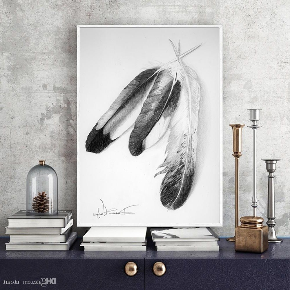 2018 Europe Style Grey Feather Canvas Painting Home Decor Canvas In Best And Newest Feather Wall Art (View 15 of 20)