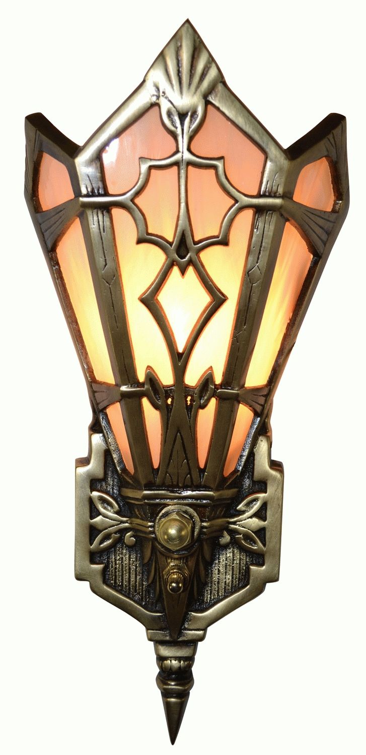 Art Deco Wall Sconces Pertaining To Famous Art Deco Slip Shade Amber Wall Sconce (antique Brass Finish) (View 10 of 20)