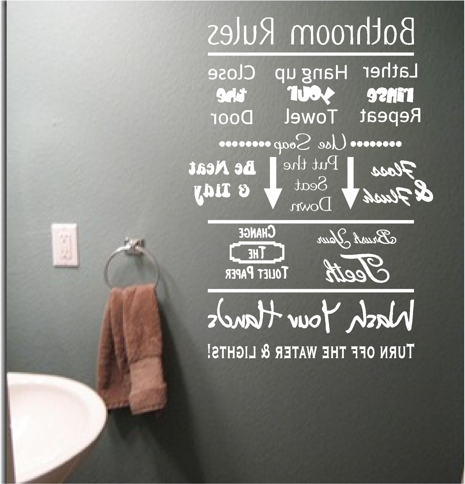 Bathroom Rules Vinyl Wall Art Quote Sticker Wash Words Bath Shower For Fashionable Bathroom Rules Wall Art (View 2 of 20)